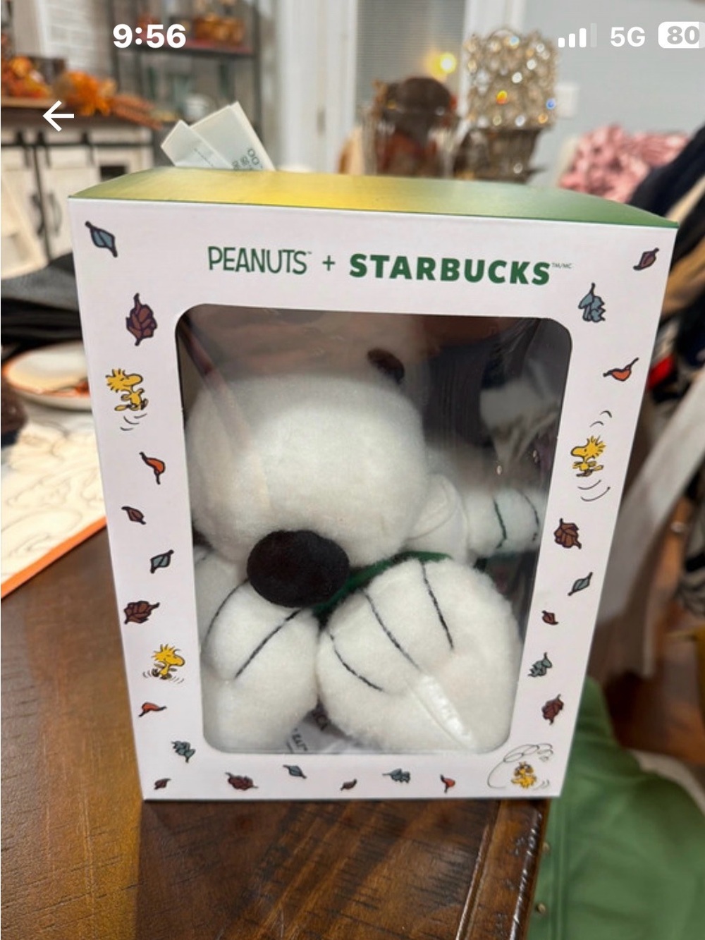 Peanuts Snoopy Plush by Peanuts in White with Black Nose and Green Collar